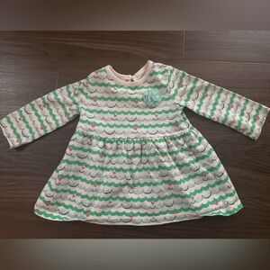 Cherokee Baby 6-9mo Cream Dress with Green and Navy Scallop Print